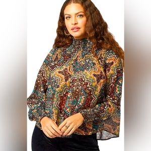 WRANGLER RETRO WOMEN'S CRINKLE NWT
SMOCKED BLOUSE IN DUNE Size Small